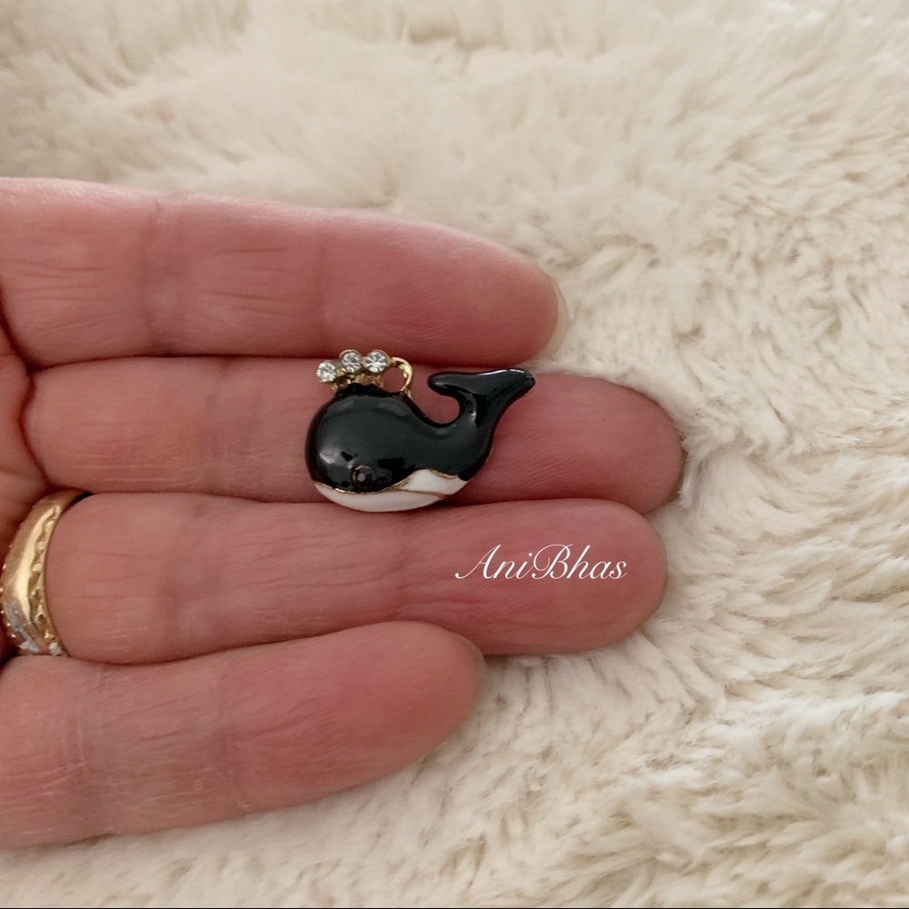 Beautiful Enameled Black Whale Charm Pendant